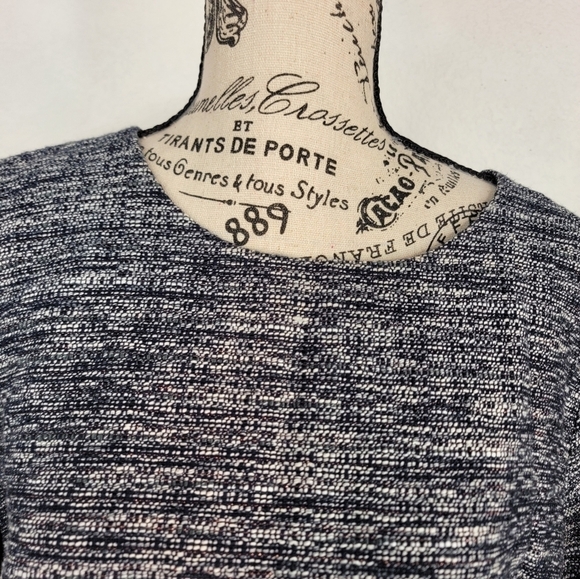 J Crew Tweed Top XL Blue White Short Fray Sleeves AD373 - Picture 2 of 9